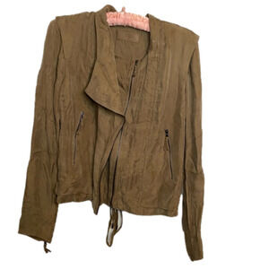 Blank NYC Draped Asymmetric Zip Moto Jacket Sz Small Olive Green
